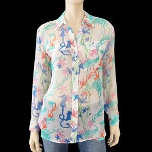 Equipment Femme Seahorse Printed Silk Blouse Sz XS